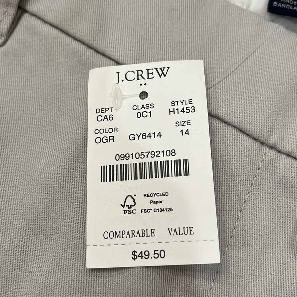 J. Crew Oyster Grey 5" Classic Chino Short/NWT/Size 14 - Picture 8 of 12